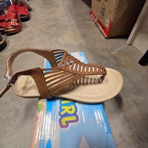 Rosegirl Kids Sandals Brown Woven Strap Thong Buckle Size 2 Girls